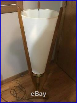 Mid Century Modern Wood Rocket Space Table Lamp 40 Inches Tall Vintage RARE LOOK