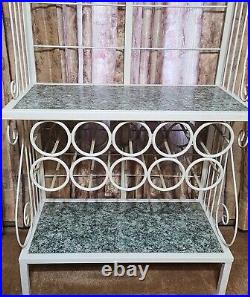 Mid Century Modern Wrought Iron Bakers Rack Bar with Glass Shelves Vintage Rare
