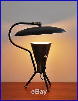 Mid Century Modern atomic tripod saucer rare lightolier reflector table lamp