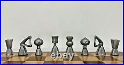 Mid Century Modernist Chess Set. Abstract Design Brass & Steel Chessm. Rare
