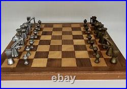 Mid Century Modernist Chess Set. Abstract Design Brass & Steel Chessm. Rare