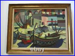 Mid Century Nautical Painting Cubism Modernism Expressionism Listed Tricomi Rare Mid Century Nautical Painting Cubism Modernism Expressionism Listed Tricomi Rare