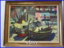 Mid Century Nautical Painting Cubism Modernism Expressionism Listed Tricomi Rare Mid Century Nautical Painting Cubism Modernism Expressionism Listed Tricomi Rare