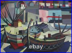 Mid Century Nautical Painting Cubism Modernism Expressionism Listed Tricomi Rare Mid Century Nautical Painting Cubism Modernism Expressionism Listed Tricomi Rare