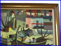 Mid Century Nautical Painting Cubism Modernism Expressionism Listed Tricomi Rare Mid Century Nautical Painting Cubism Modernism Expressionism Listed Tricomi Rare