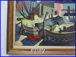 Mid Century Nautical Painting Cubism Modernism Expressionism Listed Tricomi Rare Mid Century Nautical Painting Cubism Modernism Expressionism Listed Tricomi Rare