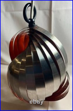 Mid-Century Spiral Pendant Metal Hanging Lamp by Henri Mathieu, RARE, Unique