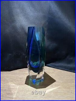 Mid century modern hand blown rare large Murano Sommerso Cobalt And Emerald vase