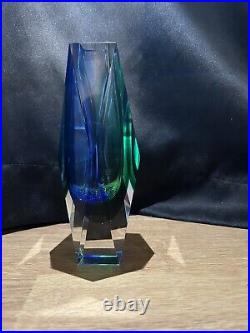 Mid century modern hand blown rare large Murano Sommerso Cobalt And Emerald vase