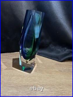 Mid century modern hand blown rare large Murano Sommerso Cobalt And Emerald vase