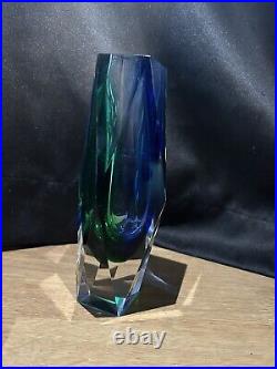 Mid century modern hand blown rare large Murano Sommerso Cobalt And Emerald vase