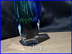 Mid century modern hand blown rare large Murano Sommerso Cobalt And Emerald vase