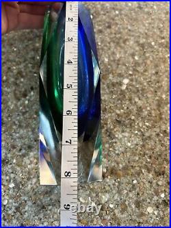 Mid century modern hand blown rare large Murano Sommerso Cobalt And Emerald vase