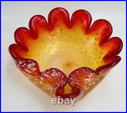 Murano Rare Dish Red/Yellow Controlled Bubbles Mid Century Modern Glass