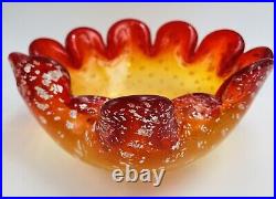 Murano Rare Dish Red/Yellow Controlled Bubbles Mid Century Modern Glass