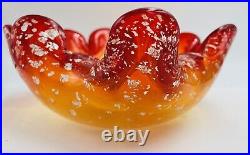 Murano Rare Dish Red/Yellow Controlled Bubbles Mid Century Modern Glass