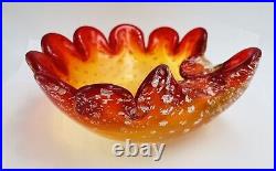 Murano Rare Dish Red/Yellow Controlled Bubbles Mid Century Modern Glass
