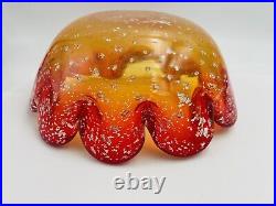 Murano Rare Dish Red/Yellow Controlled Bubbles Mid Century Modern Glass