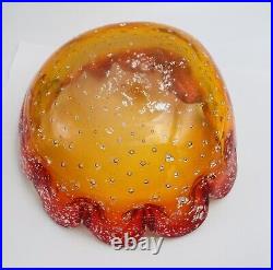 Murano Rare Dish Red/Yellow Controlled Bubbles Mid Century Modern Glass