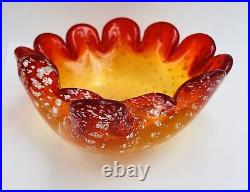 Murano Rare Dish Red/Yellow Controlled Bubbles Mid Century Modern Glass