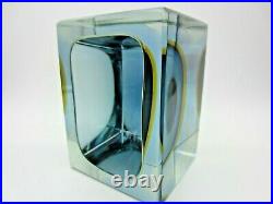 Murano blue amber blue in clear glass heavy faceted block cut bowl V HEAVY RARE