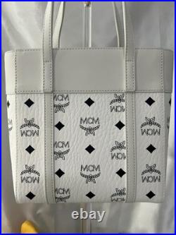 NWT RARE MCM Mini Aren Top Zip Tote White/Black