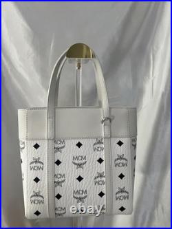 NWT RARE MCM Mini Aren Top Zip Tote White/Black