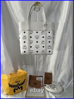 NWT RARE MCM Mini Aren Top Zip Tote White/Black