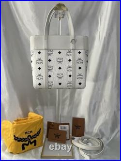 NWT RARE MCM Mini Aren Top Zip Tote White/Black