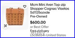 NWT RARE MCM Mini Aren Top Zip Tote White/Black