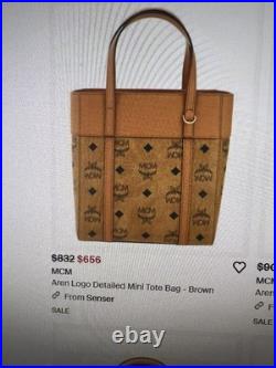 NWT RARE MCM Mini Aren Top Zip Tote White/Black