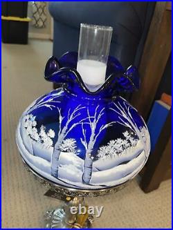 New old Stock Rare Fenton Cobalt Winter Scene Table Lamp