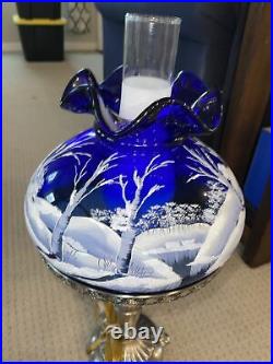 New old Stock Rare Fenton Cobalt Winter Scene Table Lamp