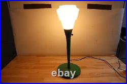Nice Vintage Rare Green MCM Mid Century Modern Tulip Table Lamp With Glass Shade