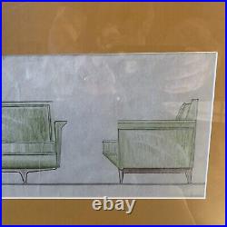 Original Framed Stow & Davis MCM Furniture Drawings Chair Pencil Drawing Rare