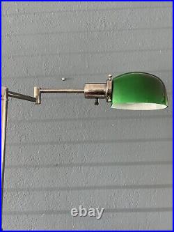 Original NESSON MCM Adjustable Chrome Swing Arm Floor Lamp Green Shade. Rare