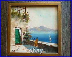 PAIR RARE ANTONIO DeVITY DE VITY OIL PAINTING TILES, LISTED MID CENTURY MODERN