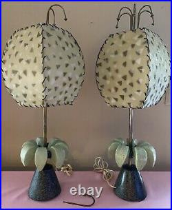 PR Atomic MCM Chalkware Lamps With Fiberglass Shades Table Lamps RARE SIGNED