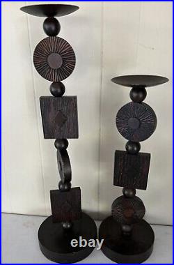 Pair Of Mid Century Modern Wood Goth Rare Brutalist Candle Holders