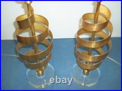 Pair Of Mid Century Rare Unique Luciano Frigerio Style Spiral Lucite Table Lamps