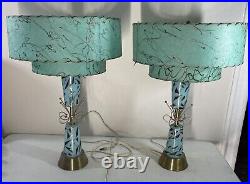Pair Of Rare Vintage Mid Century Modern Atomic Starburst Brass Torchiere Lamps