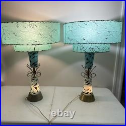 Pair Of Rare Vintage Mid Century Modern Atomic Starburst Brass Torchiere Lamps