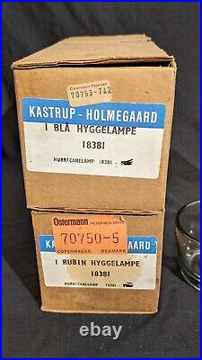 Pair RARE MCM Kastrup Holmegaard Denmark 2 Piece Glass Hurricane Lamps in Boxes