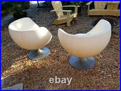 Pair Rare Mid-Century Danish Modern Overman Chrome Swivel Egg Pod Chairs Vinyl