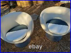 Pair Rare Mid-Century Danish Modern Overman Chrome Swivel Egg Pod Chairs Vinyl
