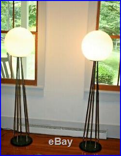 Pair VTG Mid Century Modern Chrome Glass Globe Floor Lamp Attrib Sonneman Rare