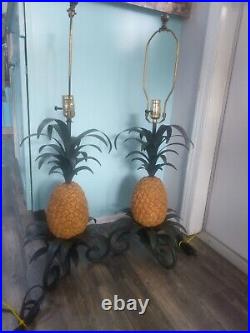 Pair Vintage Large Metal Pineapple Table Lamps Rare 32 Tall