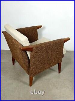 Pair Vintage Mid Century Danish Modern Rare Teak Cube Club Lounge Chairs Brown