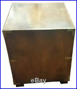 Pair of Baker Furniture Campaign Style Mid Century Modern Rare Nightstands Brass