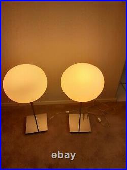 Pair of RARE Mid Century Modern Chrome White Glass Globe Table Lamps. Laurel